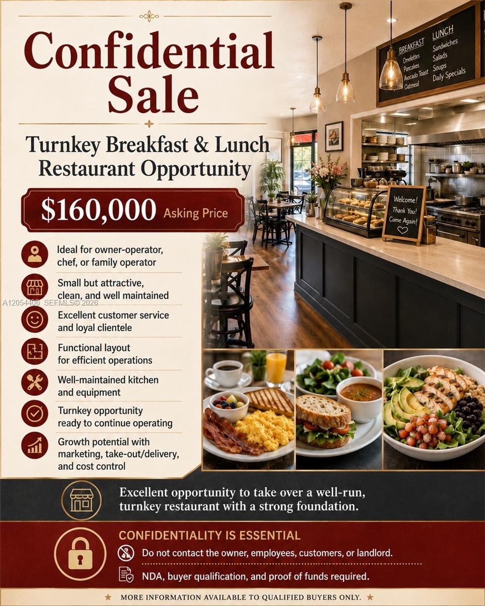 Confidential Turnkey Breakfast \u0026 Lunch Restaurant